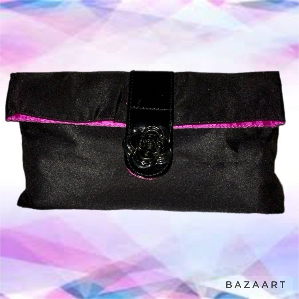 🌺 NEW LANCÔME BLACK & PINK FOLD-OVER MINI BAG W/ROSE